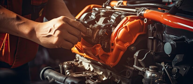 Engine maintenance promotes driver safety and cleanliness through a soft focus approach Copy space image Place for adding text or design