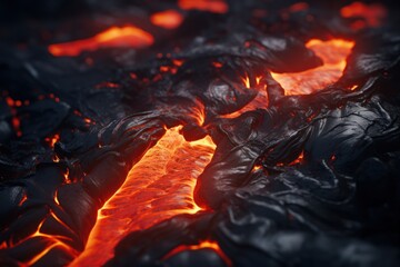 Lava was in the cracks of the earth to view the texture of the glow of volcanic magma in the cracks.