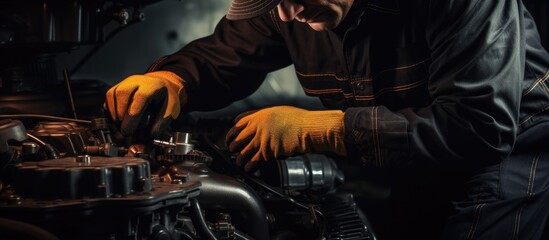 Engine maintenance promotes driver safety and cleanliness through a soft focus approach Copy space image Place for adding text or design - obrazy, fototapety, plakaty