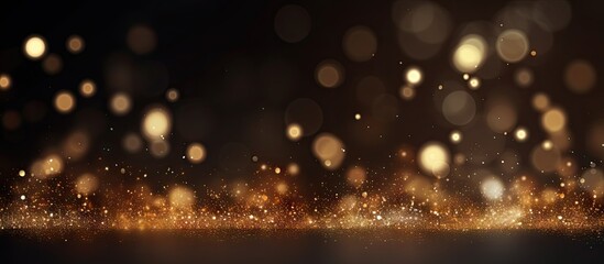 Festive background with golden particles on dark surface Abstract holiday backdrop Copy space image Place for adding text or design - obrazy, fototapety, plakaty