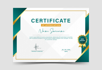green and gold geometric effect achievement certificate template Vector blank design. eps 10	