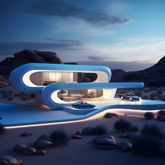 Futuristic home in the desert. Generative ai. 