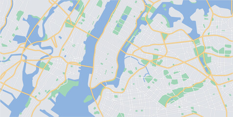 Layered editable vector streetmap of Newyork,USA,which contains lines and colored shapes for lands,roads,rivers and parks.