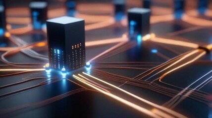 Illustrate a network connectivity hub with interconnected devices, routers, and data transfer lines, AI generated, background image