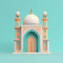 Fototapeta na wymiar 3D Islamic Mosque in a minimal flat background generative ai