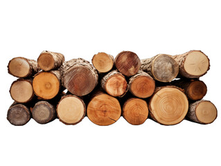 Stacked Logs of Timber Isolated on Transparent or White Background, PNG