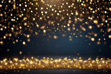 Fototapeta na wymiar Golden dust. Glowing bokeh confetti, Flying bright stars