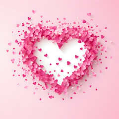 Small pink hearts forming a large heart with a light pink background. Generative ai. 