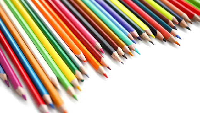 Set og color pencil lie on the table. Paint education concept