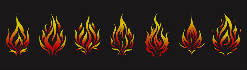 fire flame Set with gradient red and orange color. Collection of hot flaming element. Idea of energy and power. fire logo concept vector illustration design