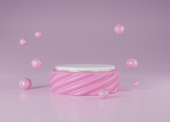 Pink podium display background for product. balloons Symbols of love for Happy Women's- Mother's- Valentine's Day- birthday. 3d rendering