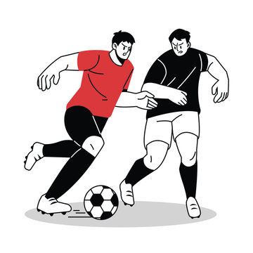 Soccer Player Dribbles Past Rival Team Vector Cartoon Illustration
