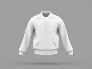White Blank Bomber Jacket 3D Rendered Mockup in Front View Baseball Jacket