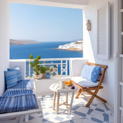  A bright Greek island home the Aegean Sea visible
