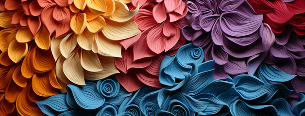 Colorful 3D fabric flower decoration wall paper with traditional flowers and leaves motif design     - obrazy, fototapety, plakaty