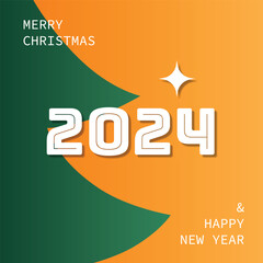 merry christmas and happy new year 2024 green christmas tree pine tree
