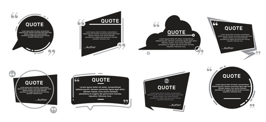 Quote remark frames. Quotation frame, quotes and mention quotations remarks templates. Info tag, quote textbox blog remarks or discussion citation memo word label. Isolated symbols vector set

