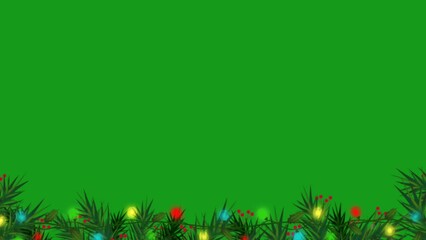 Christmas festive frame with bottom decorations, candy, stars and lights with green screen background - Powered by Adobe