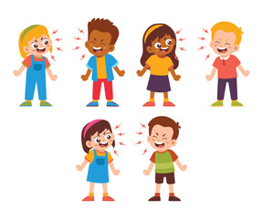 Group of Little Kids Fighting Having an Argument and Bad Communication Skills. Angry Children friendship miscommunication. Activity Isolated Element Objects. Flat Style Icon Vector Illustration