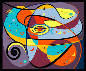 composition of abstract colorful shapes on  dark background