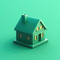 Obraz na płótnie Canvas Minimalist 3D green house on a monochromatic green backdrop