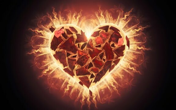 a poignant image of a shining heart surrounded by fragmented and broken hearts