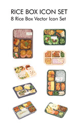 Rice Box Vector Icon Set 