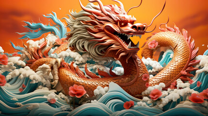 The 3D majestic Chinese dragon totem, Chinese zodiac signs