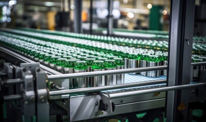 A Vibrant Conveyor Belt Filled With an Abundance of Refreshing, Crisp, and Sustainable Green Glass Bottles
