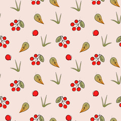 seamless autumn pattern. autumn repeating berries, vector