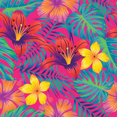 Floral seamless pattern with leaves. tropical background	
