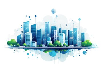 Smart city illustration concept, City scape community internet networking and communication with Cloud technology, white backgroud. - obrazy, fototapety, plakaty