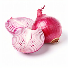 Red onion slices isolated on white background