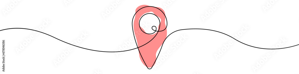 Poster one line drawing pin location vector. geolocation single line vector linear icon. point on map outli