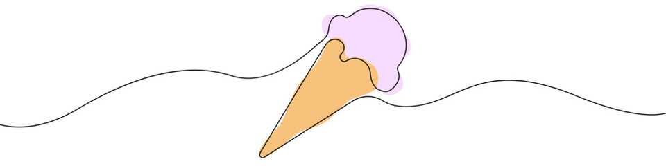 One line drawing Ice cream vector. Ice cream in a waffle cup single line vector linear icon. Ice cream on a stick outline line design.Vector illustration Ice cream cones.