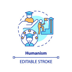 2D editable multicolor humanism icon, simple isolated vector, learning theories thin line illustration.