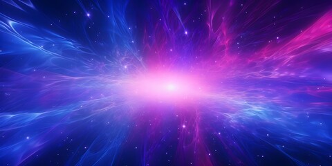 Fototapeta premium Abstract background in blue and purple neon glow colors. Speed of light in galaxy. Explosion in universe. Generative AI