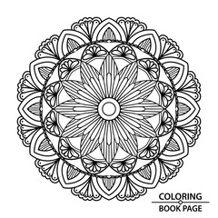 Round Isolated flowers mandala Coloring Book Page