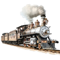 Vintage Train Isolated on Transparent or White Background, PNG