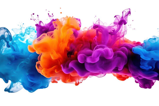 Color paint splash ink cloud liquid in water isolated on transparent background.