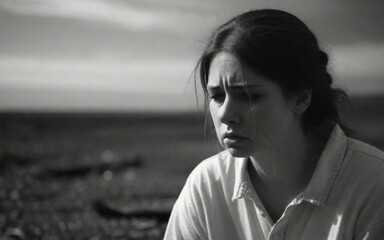 Sad girl in black and white