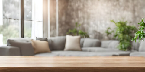 Empty table with abstract blurred background. blur living room. for product display. - obrazy, fototapety, plakaty
