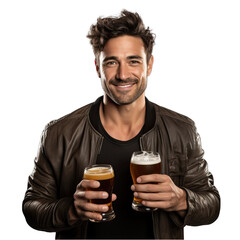 Man Holding Beer Mug Isolated on Transparent or White Background, PNG