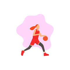 Fototapeta na wymiar Female basketball player. Woman dribbling ball flat design. Vector illustration.