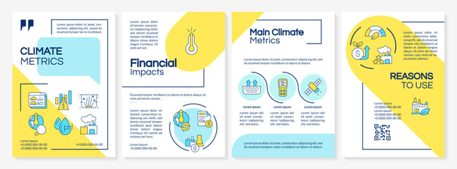 Multicolor climate metrics brochure template, leaflet design with thin linear icons, 4 vector layouts.