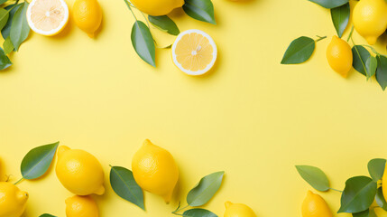 Ripe lemons creative summer background flat lay