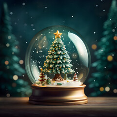 Christmas snow globe with a Christmas tree in it. Generative ai. 