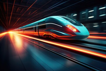 A futuristic bullet train with motion blur