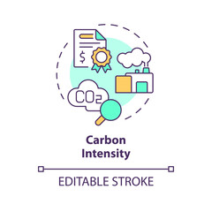 2D editable multicolor carbon intensity icon, simple isolated vector, climate metrics thin line illustration.