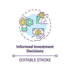 2D editable multicolor informed investment decisions icon, simple isolated vector, climate metrics thin line illustration.